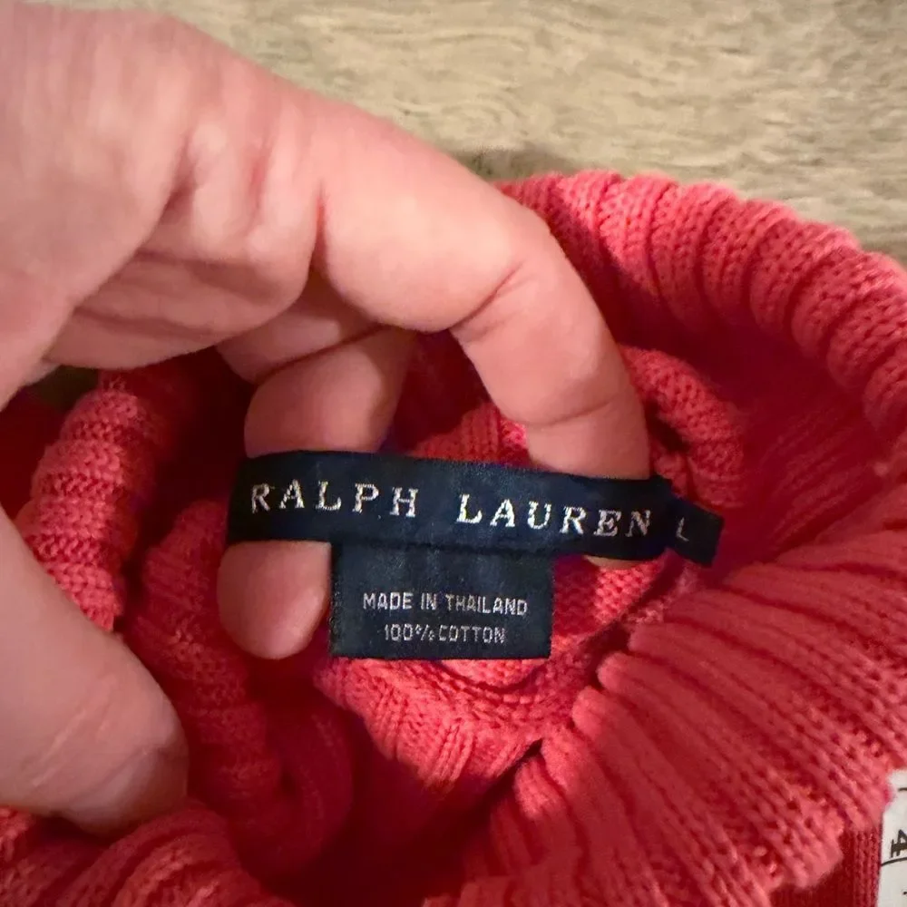 Ralph Lauren Girls Coral Pink Turtleneck Sweater